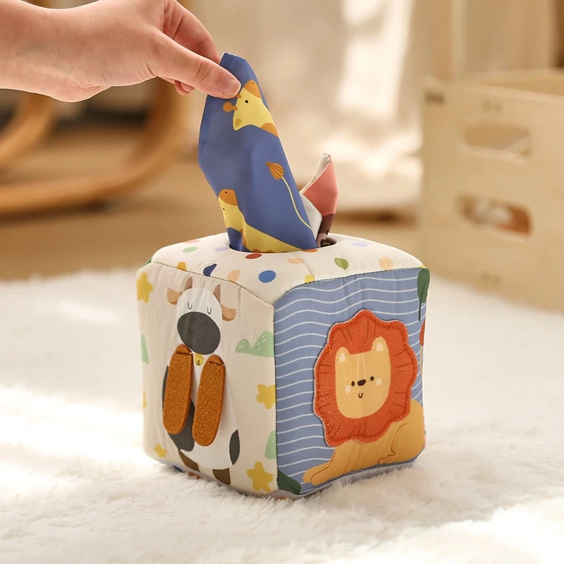 Montessori cloths Toys Magic Cotton Animal Tissue Box Kids Finger Exercise Cloth Busy Box Toys Baby Educational Activity Sensory