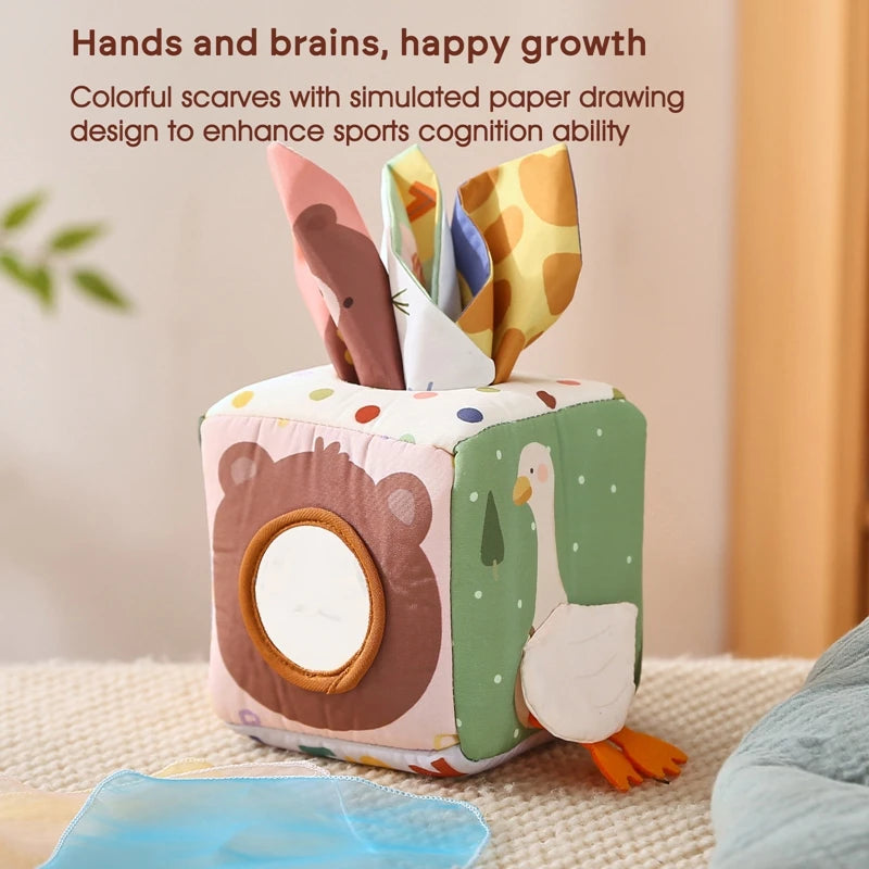 Montessori cloths Toys Magic Cotton Animal Tissue Box Kids Finger Exercise Cloth Busy Box Toys Baby Educational Activity Sensory
