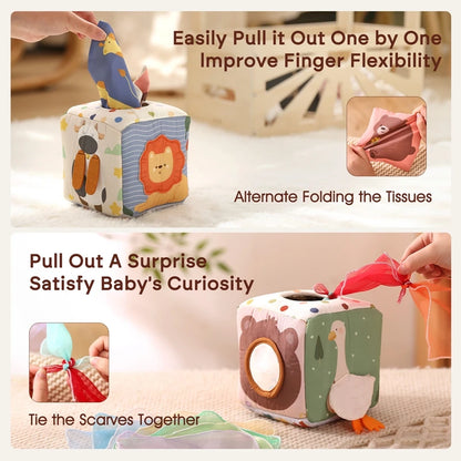 Montessori cloths Toys Magic Cotton Animal Tissue Box Kids Finger Exercise Cloth Busy Box Toys Baby Educational Activity Sensory